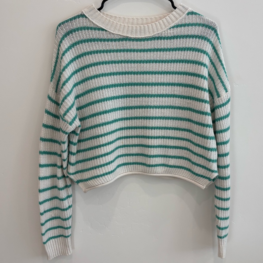 Wild Fable Teal and White Striped Sweater